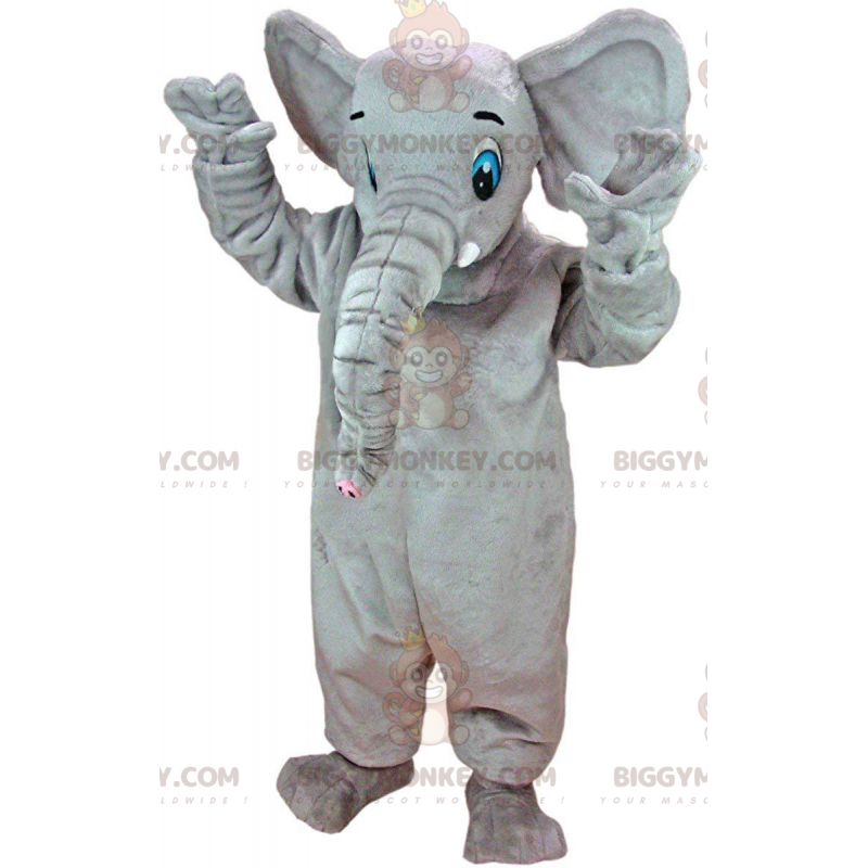 Traje de mascote de grande elefante cinza com olhos azuis Traje de mascote de grande elefante cinza com olhos azuis
