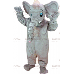 Big Gray Elephant with Blue Eyes BIGGYMONKEY™ Mascot Costume -