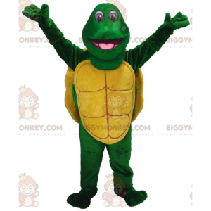 Groene en gele schildpad BIGGYMONKEY™ mascottekostuum, groen