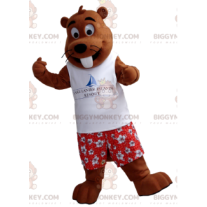 BIGGYMONKEY™ Mascot Costume Brown Marmot In Holiday Outfit -