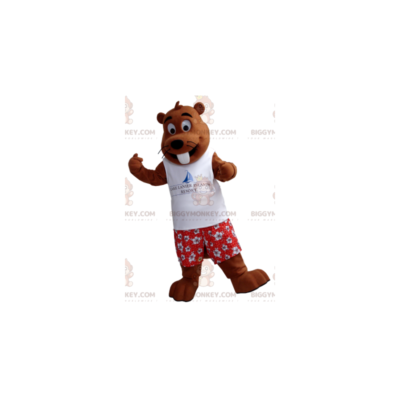 Costume de mascotte BIGGYMONKEY™ de marmotte marron en tenue de Costume de mascotte BIGGYMONKEY™ de marmotte marron en tenue de