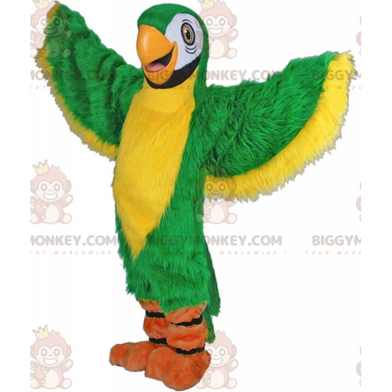 BIGGYMONKEY™ maskotdräkt av grön och gul papegoja, exotisk BIGGYMONKEY™ maskotdräkt av grön och gul papegoja, exotisk
