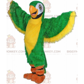 BIGGYMONKEY™ Maskottchenkostüm grüner und gelber Papagei