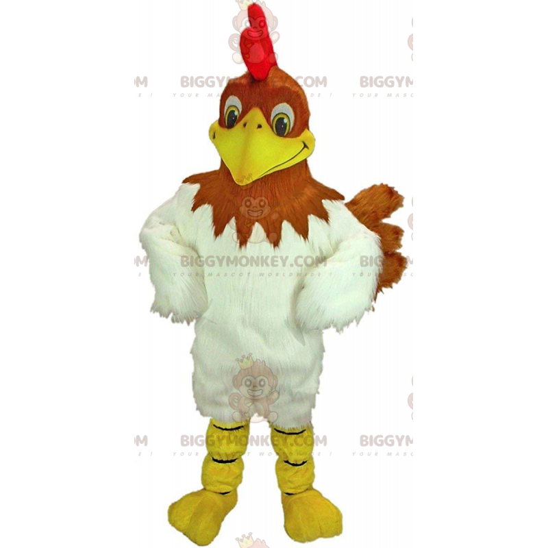 Mascotte kostuum van bruine en witte kip BIGGYMONKEY™, kostuum Mascotte kostuum van bruine en witte kip BIGGYMONKEY™, kostuum