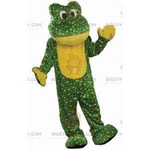 Kostým maskota BIGGYMONKEY™ zelená a žlutá žába, kostým ropucha