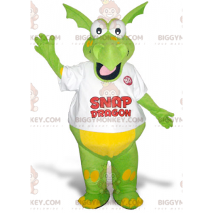 Costume de mascotte BIGGYMONKEY™ de dragon vert et jaune rigolo