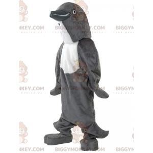 Traje de mascote BIGGYMONKEY™ de golfinho cinza e branco