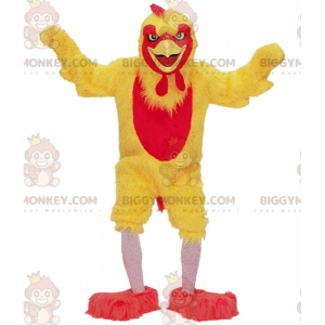 BIGGYMONKEY™ maskot kostume gul og rød kylling, kæmpe hane