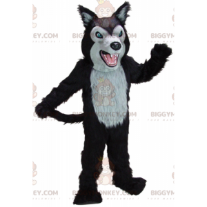 BIGGYMONKEY™ costume da mascotte lupo feroce nero e grigio