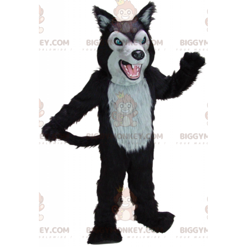 BIGGYMONKEY™ mascot costume fierce wolf black and gray, giant