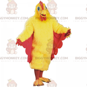 BIGGYMONKEY™ maskot kostume gul og rød kylling, kæmpe hane