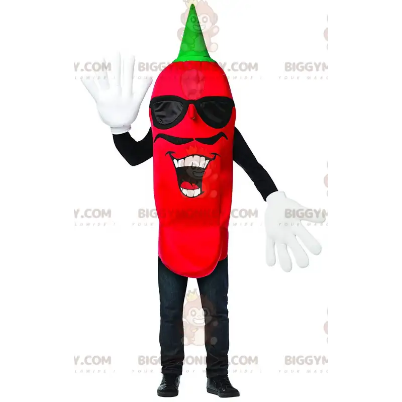 Mustached Chili Pepper BIGGYMONKEY™ Maskottchenkostüm, würziges Mustached Chili Pepper BIGGYMONKEY™ Maskottchenkostüm, würziges