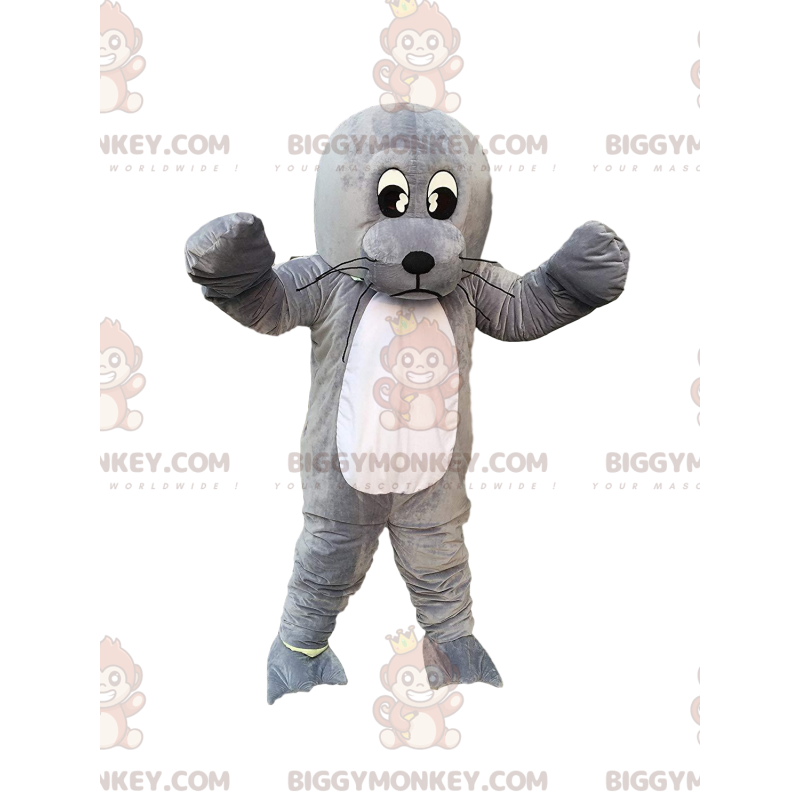 Costume de mascotte BIGGYMONKEY™ de lion de mer, d'otarie grise Costume de mascotte BIGGYMONKEY™ de lion de mer, d'otarie grise