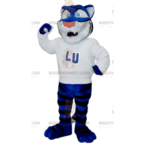 Blue White and Black Tiger BIGGYMONKEY™ Mascot Costume with