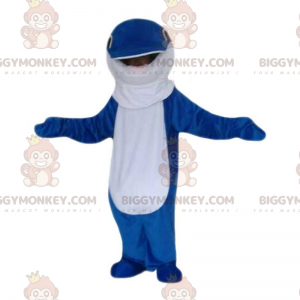 Blue and white dolphin BIGGYMONKEY™ mascot costume, giant fish