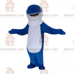 Blå och vit delfin BIGGYMONKEY™ maskotdräkt, gigantisk