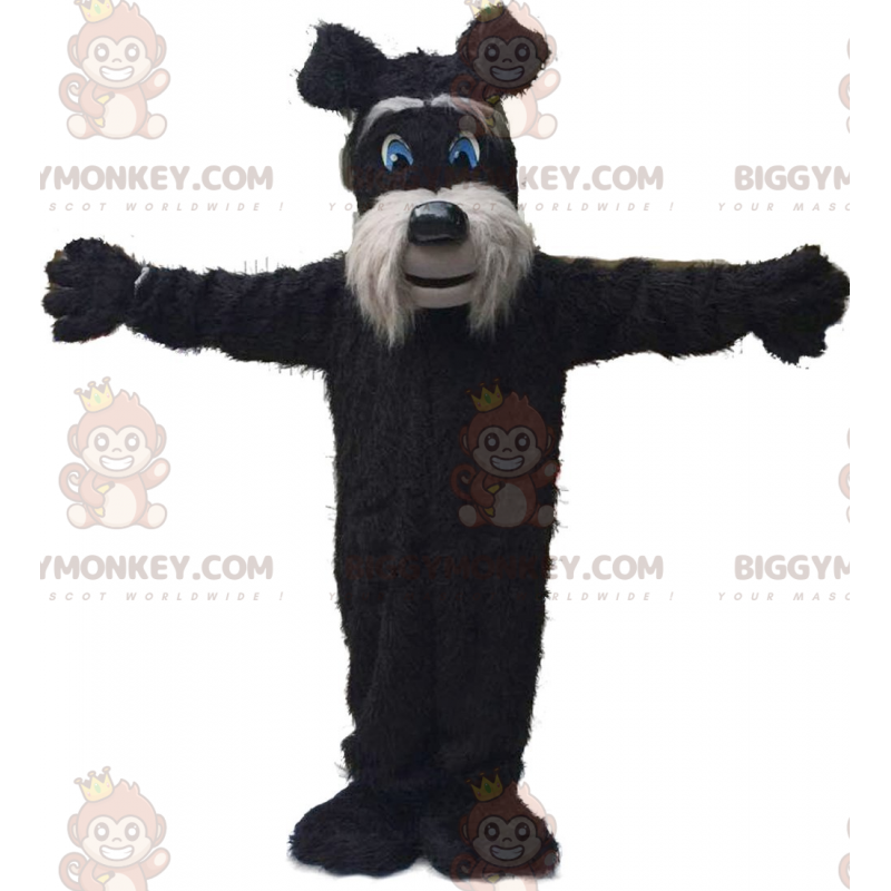 BIGGYMONKEY™ mascot costume black and gray terrier, hairy dog