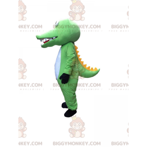 Kostým maskota zeleného, bílého a žlutého krokodýla