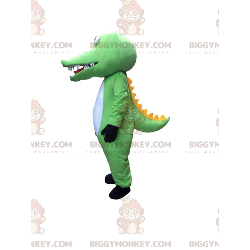 Green, white and yellow crocodile BIGGYMONKEY™ mascot costume