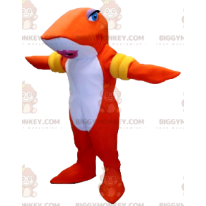 Kostým maskota oranžově bílého žraloka BIGGYMONKEY™ s