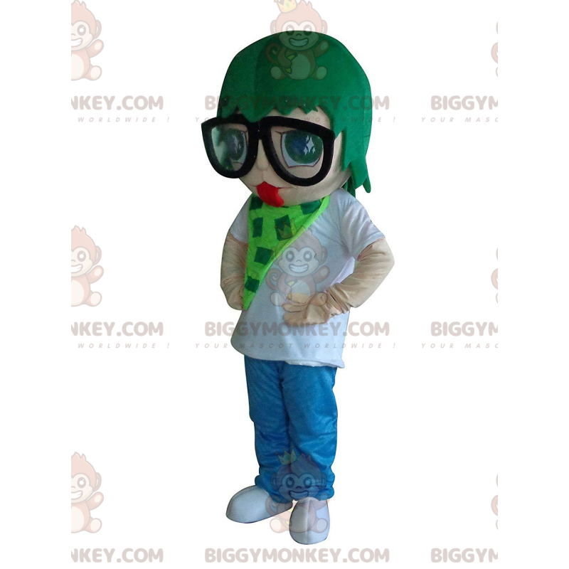 BIGGYMONKEY™ mascottekostuum van vrouw met groen haar BIGGYMONKEY™ mascottekostuum van vrouw met groen haar