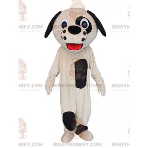 BIGGYMONKEY™ maskotdräkt beige och svart hund, plysch hunddräkt