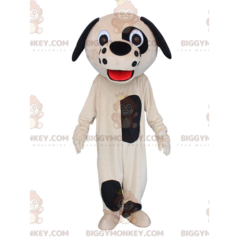 BIGGYMONKEY™ mascot costume beige and black dog, plush dog BIGGYMONKEY™ mascot costume beige and black dog, plush dog