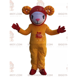 BIGGYMONKEY™ Mascot Costume White, Yellow & Red Sheep Asian