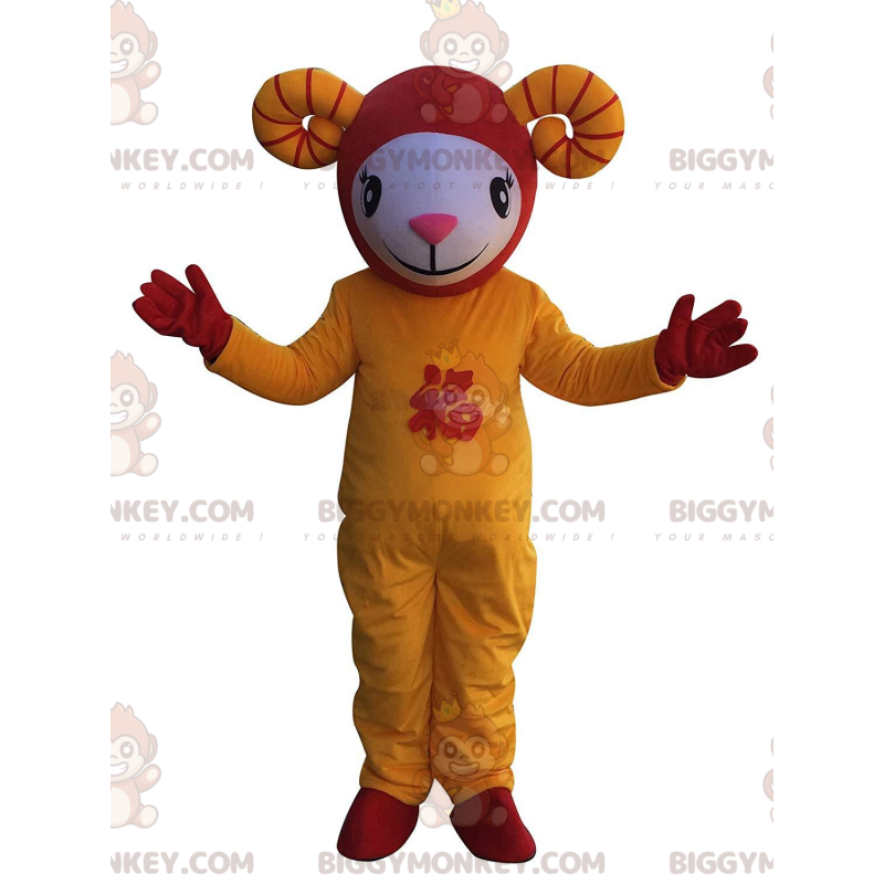 BIGGYMONKEY™-mascottekostuum Aziatische jurk met witte, gele en BIGGYMONKEY™-mascottekostuum Aziatische jurk met witte, gele en