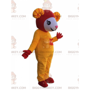 BIGGYMONKEY™ maskotkostume hvid, gul og rød får asiatisk kjole - Fårmasker - BIGGYMONKEY_011166 - BiggyMonkey.com