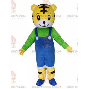 Tiger cub BIGGYMONKEY™ mascot costume with overalls, tiger