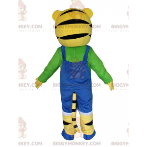 Tiger cub BIGGYMONKEY™ mascot costume with overalls, tiger