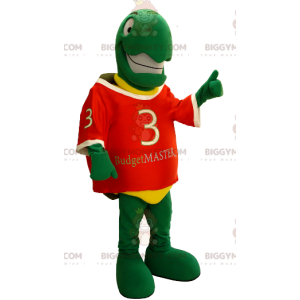 Kostým maskota velmi usměvavé zelené a žluté želvy BIGGYMONKEY™