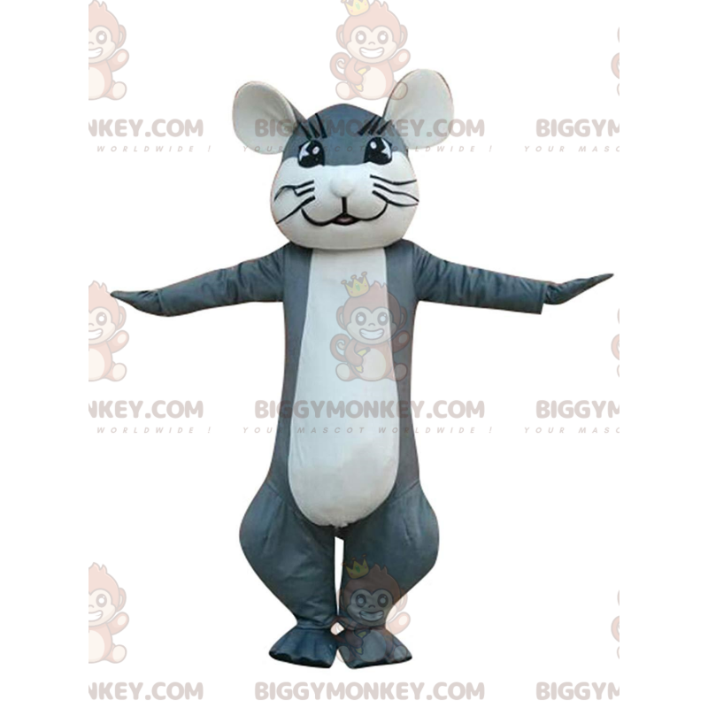 Fato de mascote BIGGYMONKEY™ de rato cinzento e branco, fato de