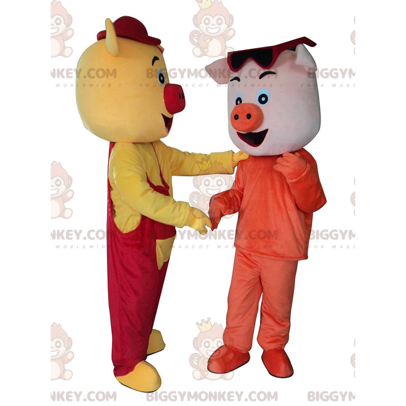 2 BIGGYMONKEY™s mascot of colorful and fun pigs, 2 pigs -