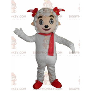 BIGGYMONKEY™ Mascot Costume White Sheep with Red Scarf and Horns - Sheep Mascots - BIGGYMONKEY_011172 - BiggyMonkey.com