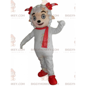 BIGGYMONKEY™ Mascot Costume White Sheep with Red Scarf and Horns - Sheep Mascots - BIGGYMONKEY_011172 - BiggyMonkey.com