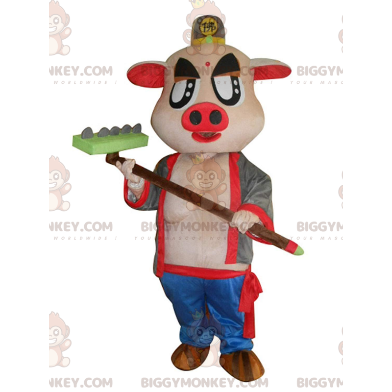 Mycket original rosa gris BIGGYMONKEY™ maskotdräkt med en