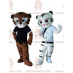 2 maskot tygrů BIGGYMONKEY™ v Kung-fu kostýmech, karate