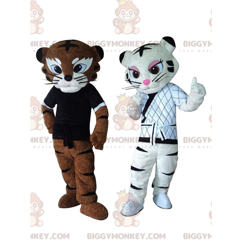 2 BIGGYMONKEY™s maskot av tigere i kung fu-antrekk, karatekostymer - Tiger maskoter - BIGGYMONKEY_011174 - BiggyMonkey.com