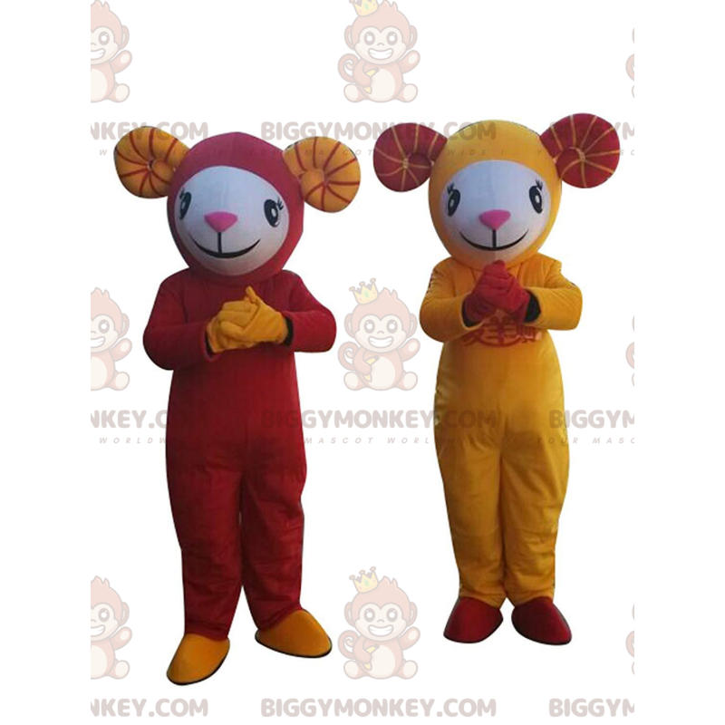 2 BIGGYMONKEY™s sauer, gule og røde geitemaskoter - Sauemaskot - BIGGYMONKEY_011175 - BiggyMonkey.com