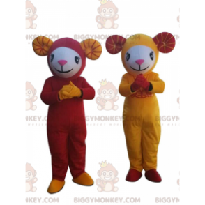 2 BIGGYMONKEY™s sauer, gule og røde geitemaskoter - Sauemaskot - BIGGYMONKEY_011175 - BiggyMonkey.com
