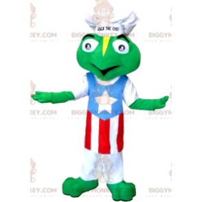 Kikker BIGGYMONKEY™ mascottekostuum verkleed met hoed en schort - Kikker mascottes - BIGGYMONKEY_01285 - BiggyMonkey.com