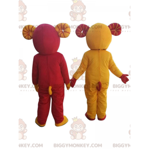 2 BIGGYMONKEY™s sauer, gule og røde geitemaskoter - Sauemaskot - BIGGYMONKEY_011175 - BiggyMonkey.com