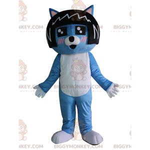 Costume de mascotte BIGGYMONKEY™ de chat bleu avec une perruque