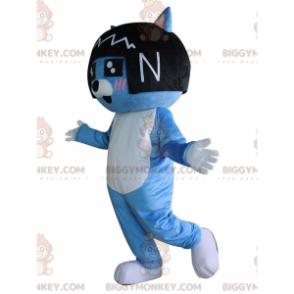 Costume de mascotte BIGGYMONKEY™ de chat bleu avec une perruque