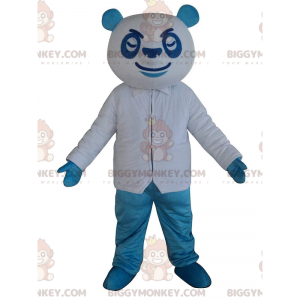 Blauwe en witte panda BIGGYMONKEY™ mascottekostuum, kleurrijk