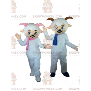 2 BIGGYMONKEY™s sheep mascots with scarves and little horns -