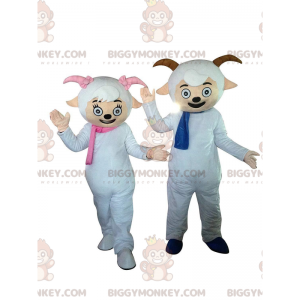 2 BIGGYMONKEY™s sauemaskoter med skjerf og små horn - Sauemaskot - BIGGYMONKEY_011179 - BiggyMonkey.com