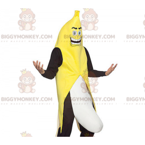 Στολή μασκότ BIGGYMONKEY™, κίτρινη μπανάνα γιγάντια, ασπρόμαυρη